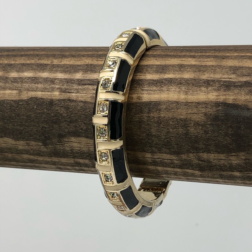 Black & Cream Rhinestone Enamel Hinge Bracelet